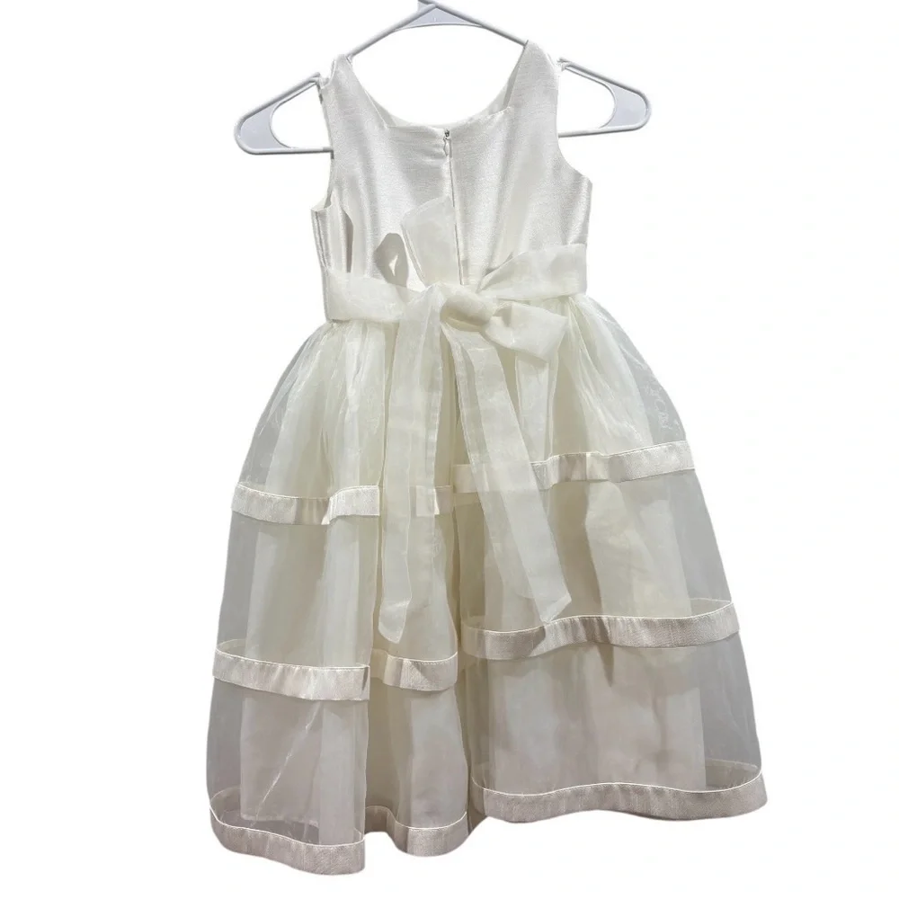 Girls Flower Girl Dress Ivory Organza Formal Holiday Size 6 Holiday Festive - Picture 2 of 8